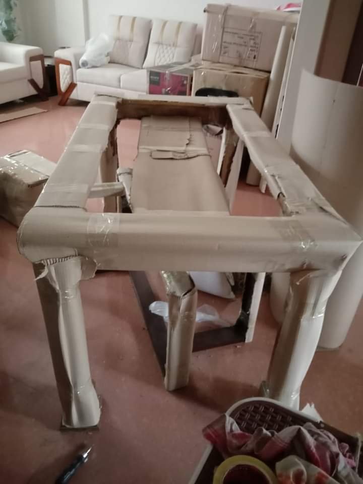 table and furniture are packed